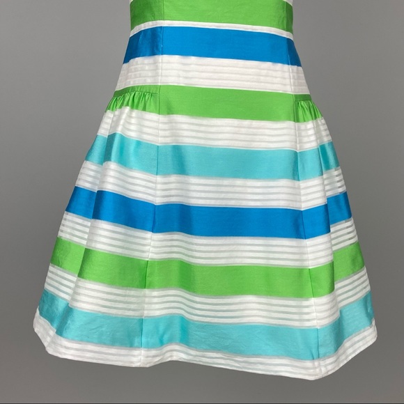 Lilly Pulitzer Womens Jordan Strapless Dress Corded Organza Stripe Blue Green 2 - Picture 5 of 12